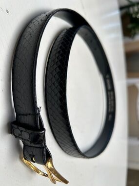 Black Genuine Snake Skin Belt with Gold Buckle 38